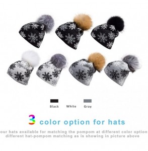 Skullies & Beanies Women's Slouchy Beanie Hat with Fur Pompom Warm Winter Hat - Gray Snowflake( Gray Pompom) - CS185K9WZKC