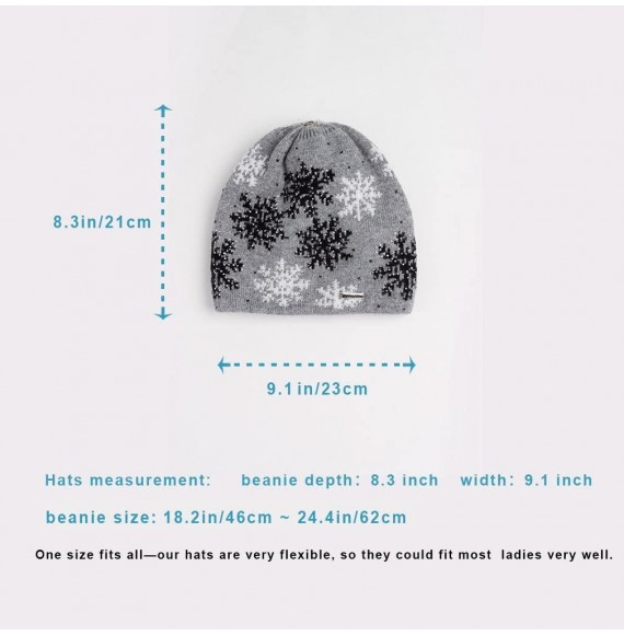 Skullies & Beanies Women's Slouchy Beanie Hat with Fur Pompom Warm Winter Hat - Gray Snowflake( Gray Pompom) - CS185K9WZKC