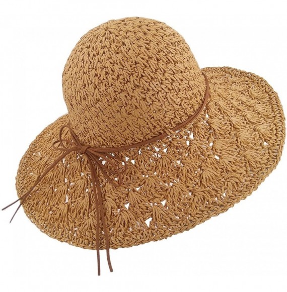 Sun Hats Baby Girls Bowknot Foldable Summer Sun Hats Floppy Beach Hat Straw Hat for Travel - Khaki - CI18DO3XIED