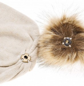 Skullies & Beanies Womens Warm Faux Fur Pom Pom Beanies Hat Winter Skullies Cap for Girls - Beige - C8186XQZ40Z