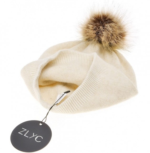 Skullies & Beanies Womens Warm Faux Fur Pom Pom Beanies Hat Winter Skullies Cap for Girls - Beige - C8186XQZ40Z