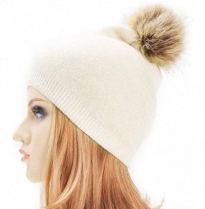 Skullies & Beanies Womens Warm Faux Fur Pom Pom Beanies Hat Winter Skullies Cap for Girls - Beige - C8186XQZ40Z