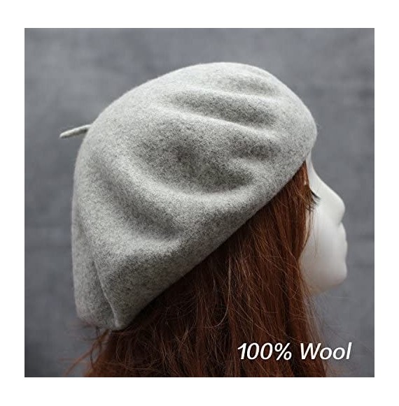 Berets 100% Wool French Style Casual Classic Solid Color Wool Beret Hat Cap - White - CG12N8W81BS