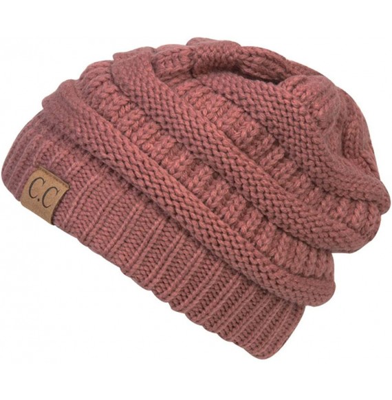 Skullies & Beanies Thick Knit Soft Stretch Beanie Cap - Indie Pink - CX11PKNG0UX