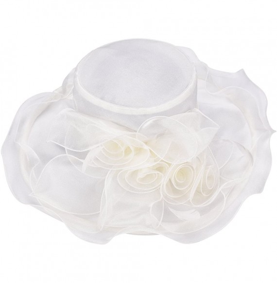 Sun Hats Womens Flower Kentucky Derby Wide Brim Church Dress Sun Hat A341 - Ivory - C712EG43H0H