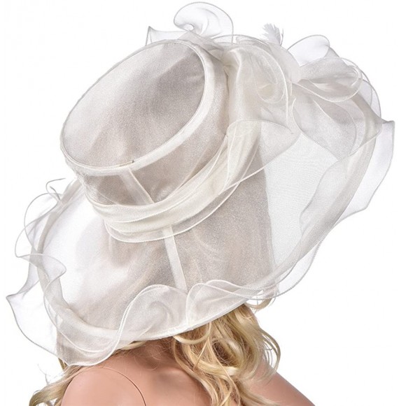 Sun Hats Womens Flower Kentucky Derby Wide Brim Church Dress Sun Hat A341 - Ivory - C712EG43H0H