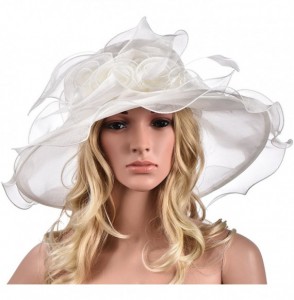 Sun Hats Womens Flower Kentucky Derby Wide Brim Church Dress Sun Hat A341 - Ivory - C712EG43H0H