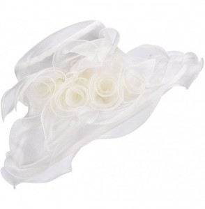 Sun Hats Womens Flower Kentucky Derby Wide Brim Church Dress Sun Hat A341 - Ivory - C712EG43H0H