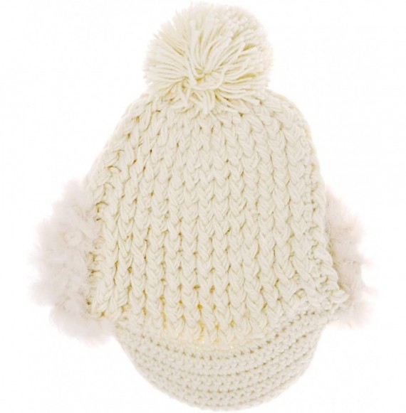 Skullies & Beanies Women Fashion Winter Warm Knitted Short Birm Hat Cap with Rabbit Fur Earflaps - Beige - CT1266XW7VV