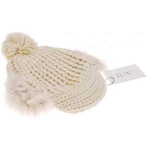 Skullies & Beanies Women Fashion Winter Warm Knitted Short Birm Hat Cap with Rabbit Fur Earflaps - Beige - CT1266XW7VV