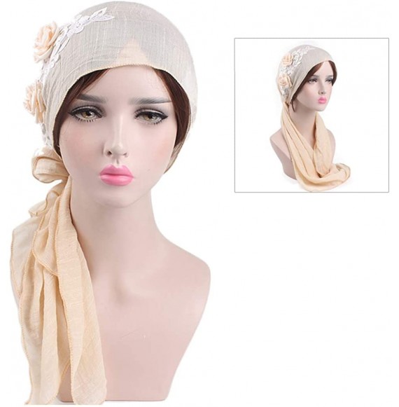 Skullies & Beanies Turban Headwear Chemo Cancer Turbans Head Wrap Night Cap for Sleeping for Women (Beige) - C318T9SLQ4E