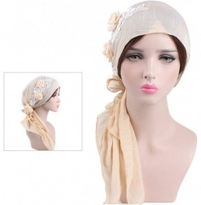 Skullies & Beanies Turban Headwear Chemo Cancer Turbans Head Wrap Night Cap for Sleeping for Women (Beige) - C318T9SLQ4E