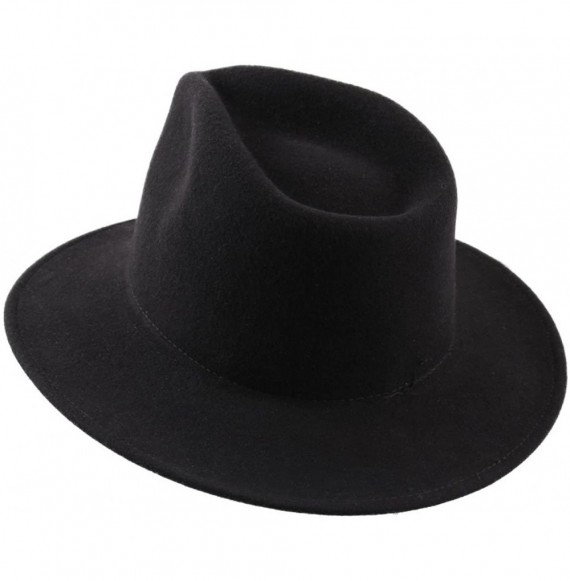 Fedoras Men's Nude Traveller Teardrop Wool Felt Fedora Hat Packable Water Repellent - Noir - CH187DWQ835