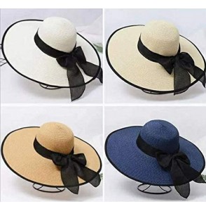 Sun Hats Women's Big Brim Sun Hat Floppy Foldable Bowknot Straw Hat Summer Beachwear Cap- Khaki - Beige - CX18RXL39EQ