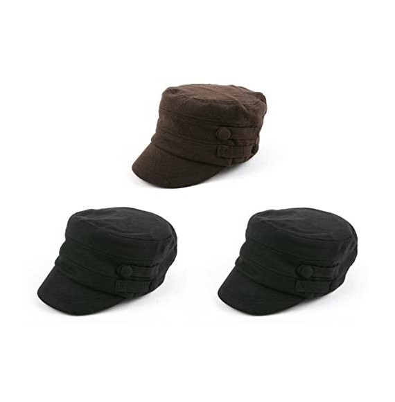 Newsboy Caps Women's Military Cadet Style Winter Hat P241 - 3 Pcs Blk+blk+brn - CH11SED3M89