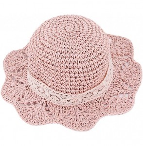 Sun Hats Girls Flower Straw Hat Large Brim Beachwear Sunhat Floral Tea Party Cap - Skin Pink - CD1979K2LK2