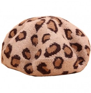 Berets Leopard Print Beret Hat Knitted French Artist Hats Soft Winter Caps for Women - Brown - CM18Z8DRC5L