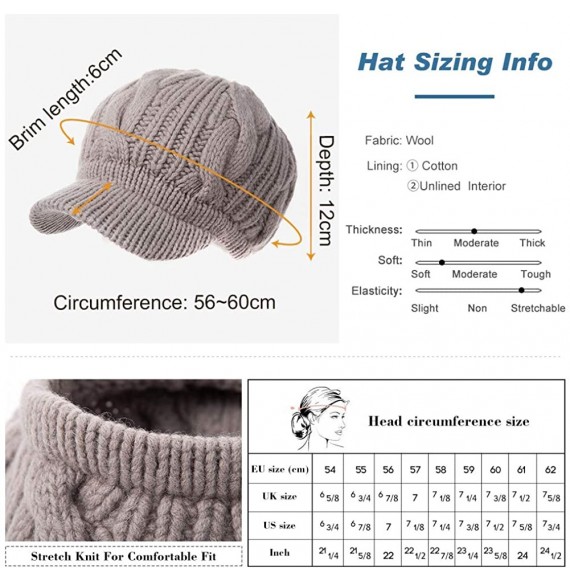 Skullies & Beanies Womens Knit Visor Beanie Newsboy Cap Winter Warm Hat Cold Snow Weather Girl 55-60cm - 10120-brown - C618KM...