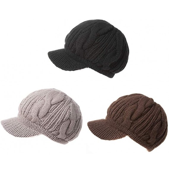 Skullies & Beanies Womens Knit Visor Beanie Newsboy Cap Winter Warm Hat Cold Snow Weather Girl 55-60cm - 10120-brown - C618KM...