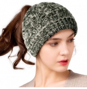 Skullies & Beanies Beanie for Women Ponytail Hat Fleece Lining Warm Messy Bun Beanie Winter Hats for Women - Green - CN18Y2RWX3K