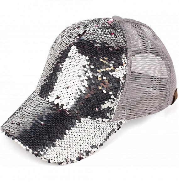 Baseball Caps Hats Magic Sequin-Covered Pony Tail Trucker Cap (BT-723) - Silver/Rose - C718CGE3NAG