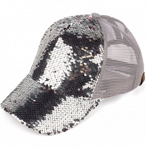 Baseball Caps Hats Magic Sequin-Covered Pony Tail Trucker Cap (BT-723) - Silver/Rose - C718CGE3NAG