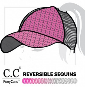 Baseball Caps Hats Magic Sequin-Covered Pony Tail Trucker Cap (BT-723) - Silver/Rose - C718CGE3NAG