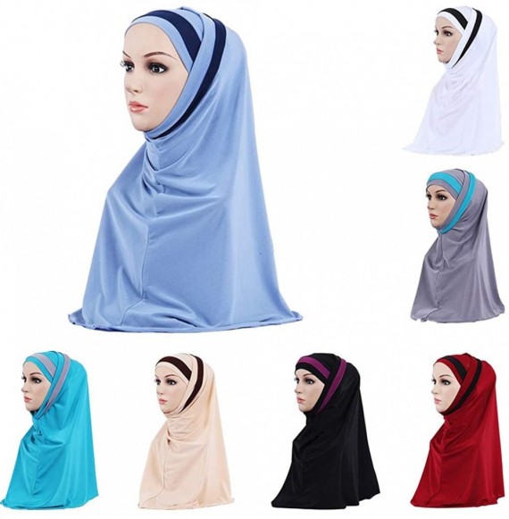 Skullies & Beanies Fashion Hijab Double Loop Slip On Scarf Pull Over Crepe Convenient Shawl Headscarf Chemo Cap Gift - Sky Bl...