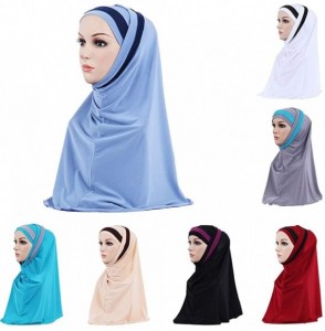 Skullies & Beanies Fashion Hijab Double Loop Slip On Scarf Pull Over Crepe Convenient Shawl Headscarf Chemo Cap Gift - Sky Bl...