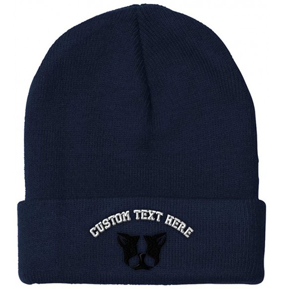 Skullies & Beanies Custom Beanie for Men & Women Boston Terrier Silly Face Embroidery Skull Cap Hat - Navy - CK18ZS26OQ7