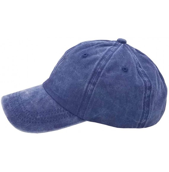 Baseball Caps Women's Ponytail Distressed Baseball Hat Cotton Washed - Denim Blue - CN18HYS6E99