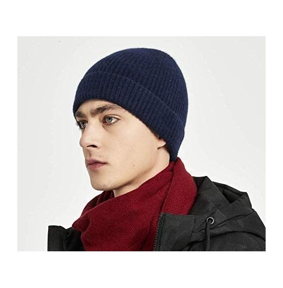 Skullies & Beanies Pure 100% Cashmere Beanie for Men- Warm Soft Mens Cashmere Hat in a Gift Box - Blue - CJ18I90NU8K