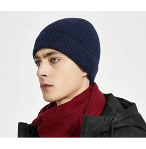 Skullies & Beanies Pure 100% Cashmere Beanie for Men- Warm Soft Mens Cashmere Hat in a Gift Box - Blue - CJ18I90NU8K