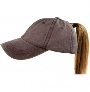 Baseball Caps Ponytail Baseball Hat Distressed Retro Washed Cotton Twill - Coffee - CG18K6D03LL