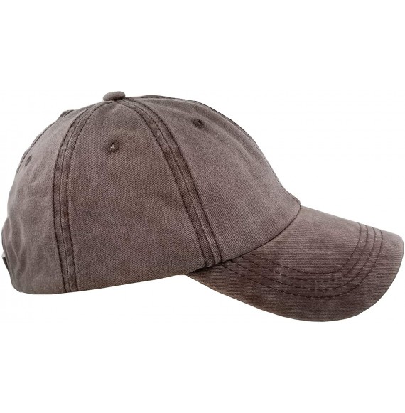 Baseball Caps Ponytail Baseball Hat Distressed Retro Washed Cotton Twill - Coffee - CG18K6D03LL