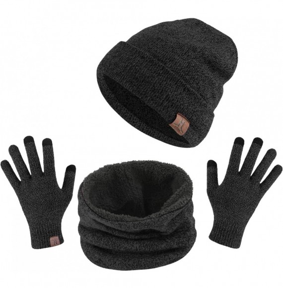 Skullies & Beanies Winter Thick Beanie Hat Scarf Touch Screen Gloves Set Fit for Men Women - A - Drak Grey - CC187SK5YXZ