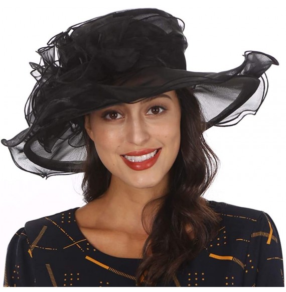 Sun Hats Women's Church Derby Dresses Hats for Kentucky Tea Party Weddings-Ladies Wide Brim Cap-S019 - Black - CQ18NAQHHWA