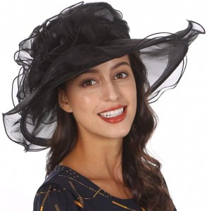 Sun Hats Women's Church Derby Dresses Hats for Kentucky Tea Party Weddings-Ladies Wide Brim Cap-S019 - Black - CQ18NAQHHWA