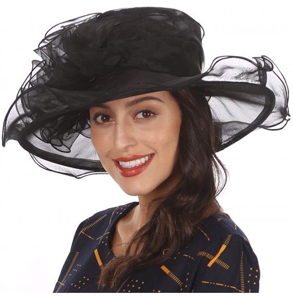 Sun Hats Women's Church Derby Dresses Hats for Kentucky Tea Party Weddings-Ladies Wide Brim Cap-S019 - Black - CQ18NAQHHWA