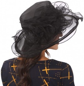 Sun Hats Women's Church Derby Dresses Hats for Kentucky Tea Party Weddings-Ladies Wide Brim Cap-S019 - Black - CQ18NAQHHWA