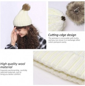 Skullies & Beanies Women Knit Winter Turn up Beanie Hat Faux Fur Pompom Hat for Girls Women - Cream - C618XHO29XG