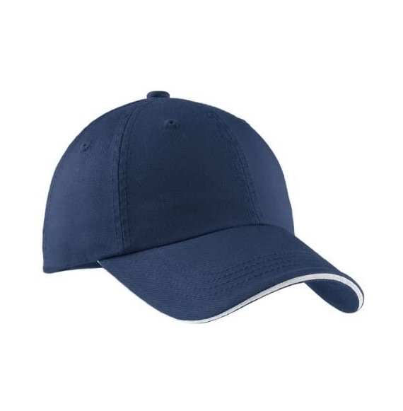 Baseball Caps Signature Sandwich Bill Cap with Striped Closure C830 - Ensign Blue/White - CD111YNQC9R