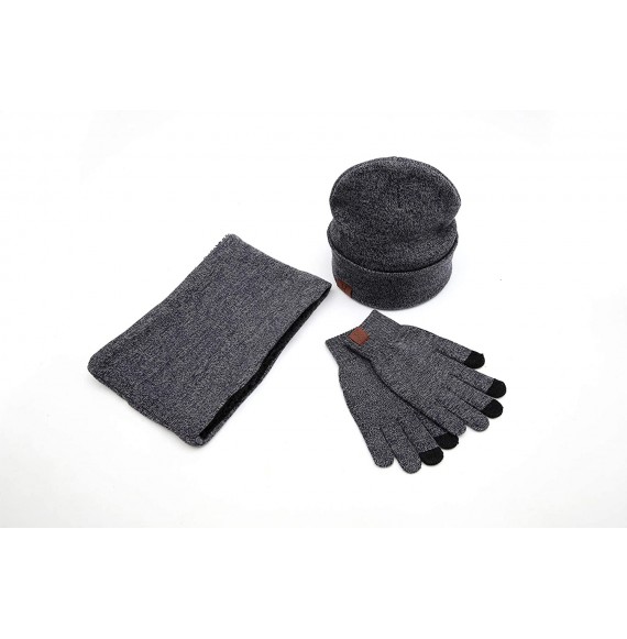 Skullies & Beanies 3 PCS Winter Beanie Hat Scarf Gloves Set- Knitted Hat Scarf Touch Screen Gloves for Men Women - Navy - CH1...