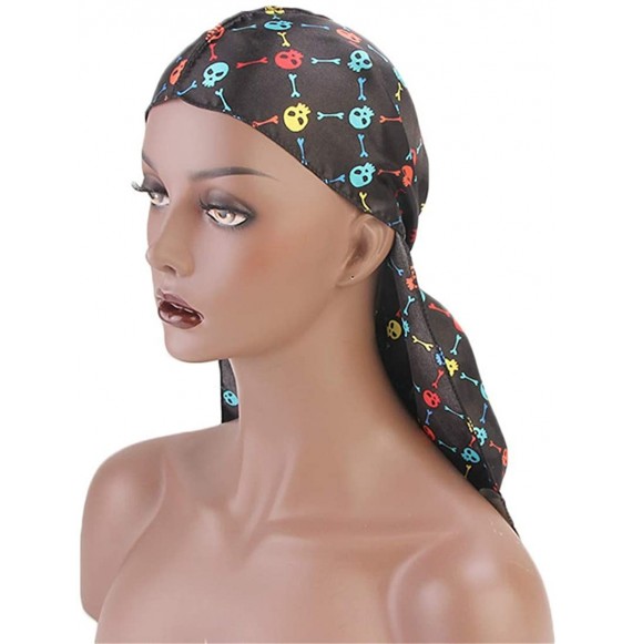 Skullies & Beanies Print Silky Durags Turban Silk Du Rag Waves Caps Headwear Do Doo Rag for Women Men - Tjm-05k-4 - CG197UYHNW4