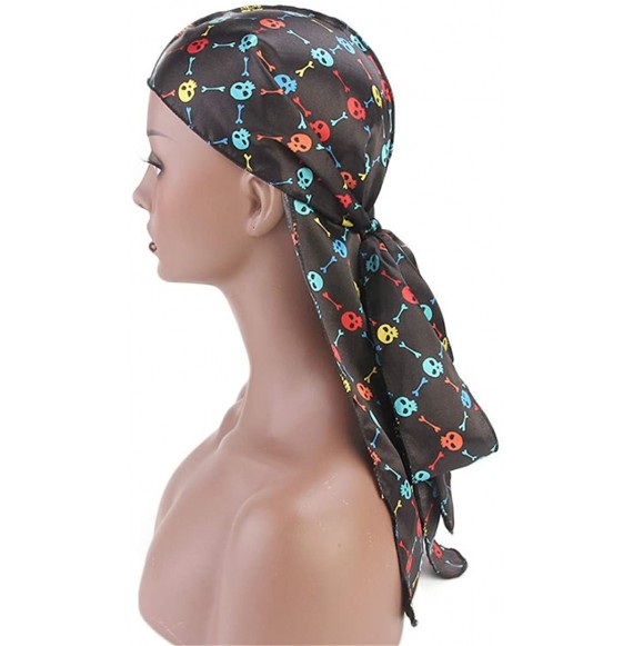 Skullies & Beanies Print Silky Durags Turban Silk Du Rag Waves Caps Headwear Do Doo Rag for Women Men - Tjm-05k-4 - CG197UYHNW4