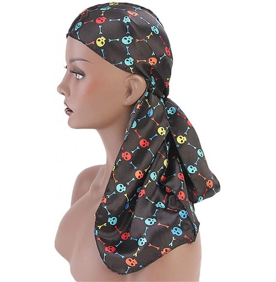 Skullies & Beanies Print Silky Durags Turban Silk Du Rag Waves Caps Headwear Do Doo Rag for Women Men - Tjm-05k-4 - CG197UYHNW4