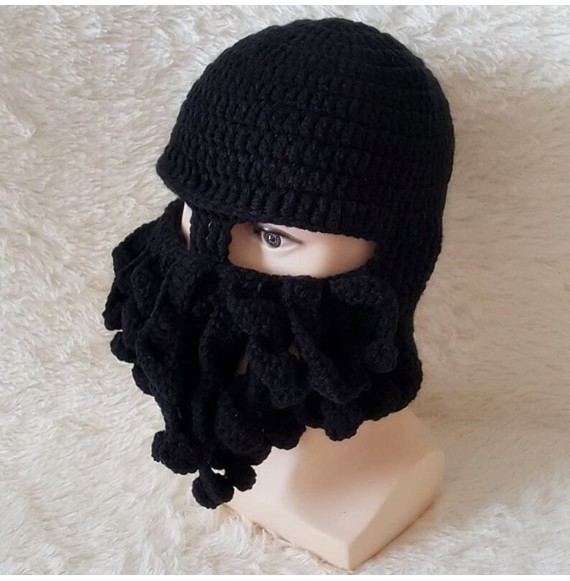 Skullies & Beanies Wig Beard Hats Handmade Knit Warm Winter Caps Ski Funny Mask Beanie for Men Women - Bzy-black - CC186N2NW47