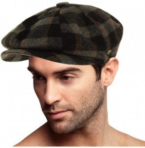 Newsboy Caps Men's 100% Winter Wool Plaids Solids Snap Newsboy Drivers Cabbie Rounded Cap Hat - Checkered Dk. Gray - CN18Q25N4SK