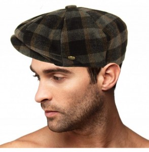 Newsboy Caps Men's 100% Winter Wool Plaids Solids Snap Newsboy Drivers Cabbie Rounded Cap Hat - Checkered Dk. Gray - CN18Q25N4SK