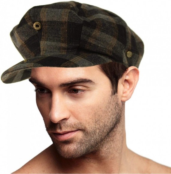 Newsboy Caps Men's 100% Winter Wool Plaids Solids Snap Newsboy Drivers Cabbie Rounded Cap Hat - Checkered Dk. Gray - CN18Q25N4SK